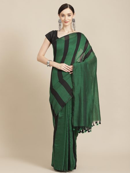 Green and Black 'Bhawna' Imagination Handloom Cotton Saree