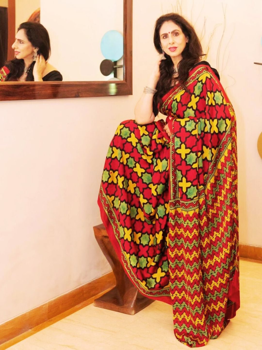 Handprint Ajrakh Saree