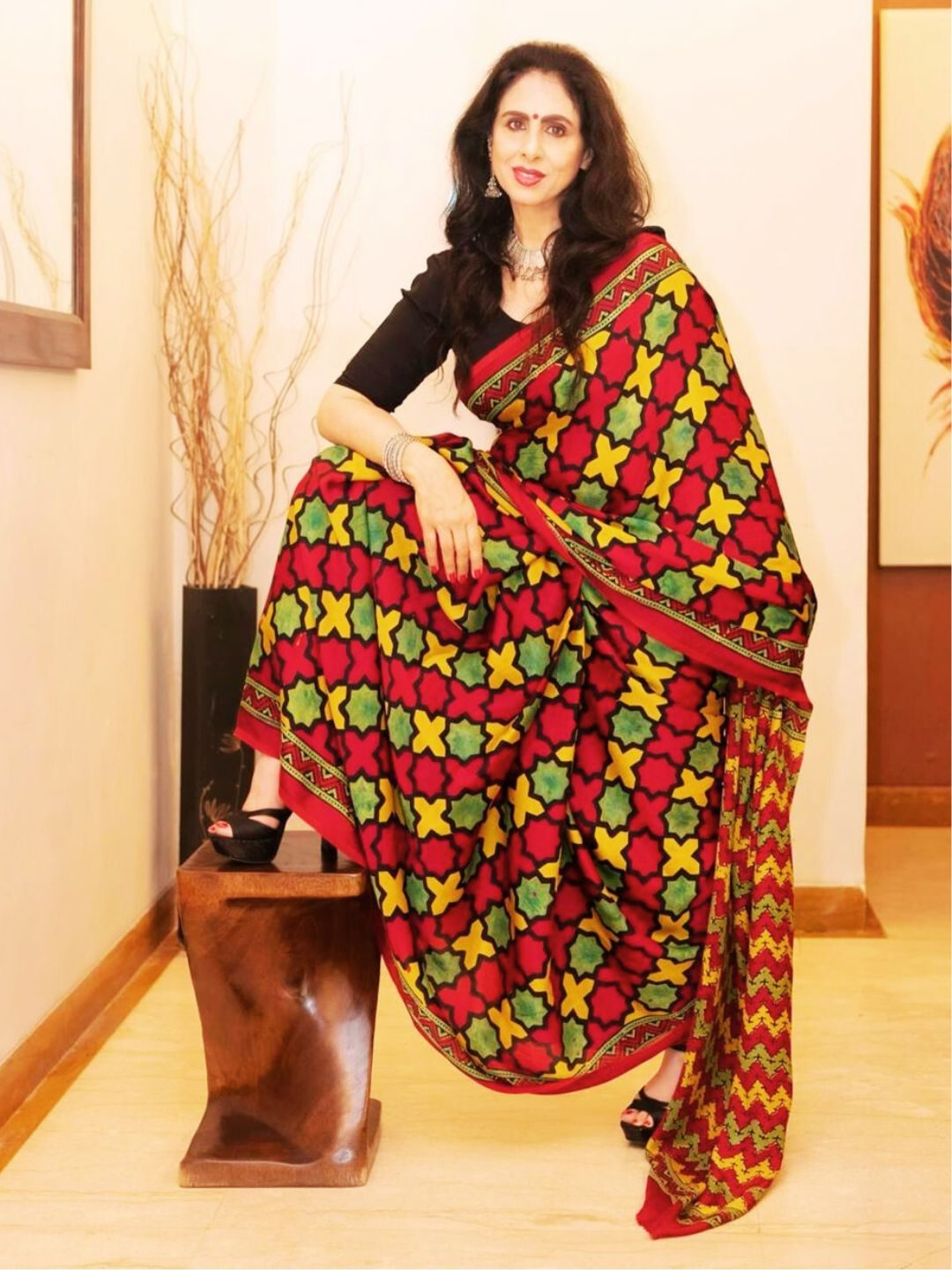 Handprint Ajrakh Saree